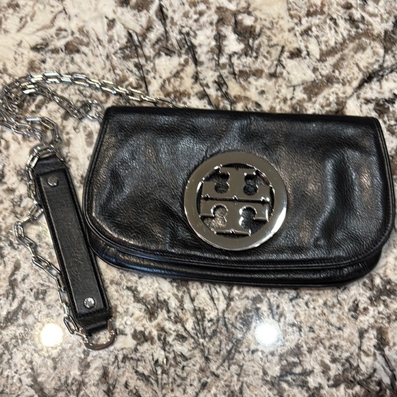 Tory Burch Black Leather Bag with Silver Accents